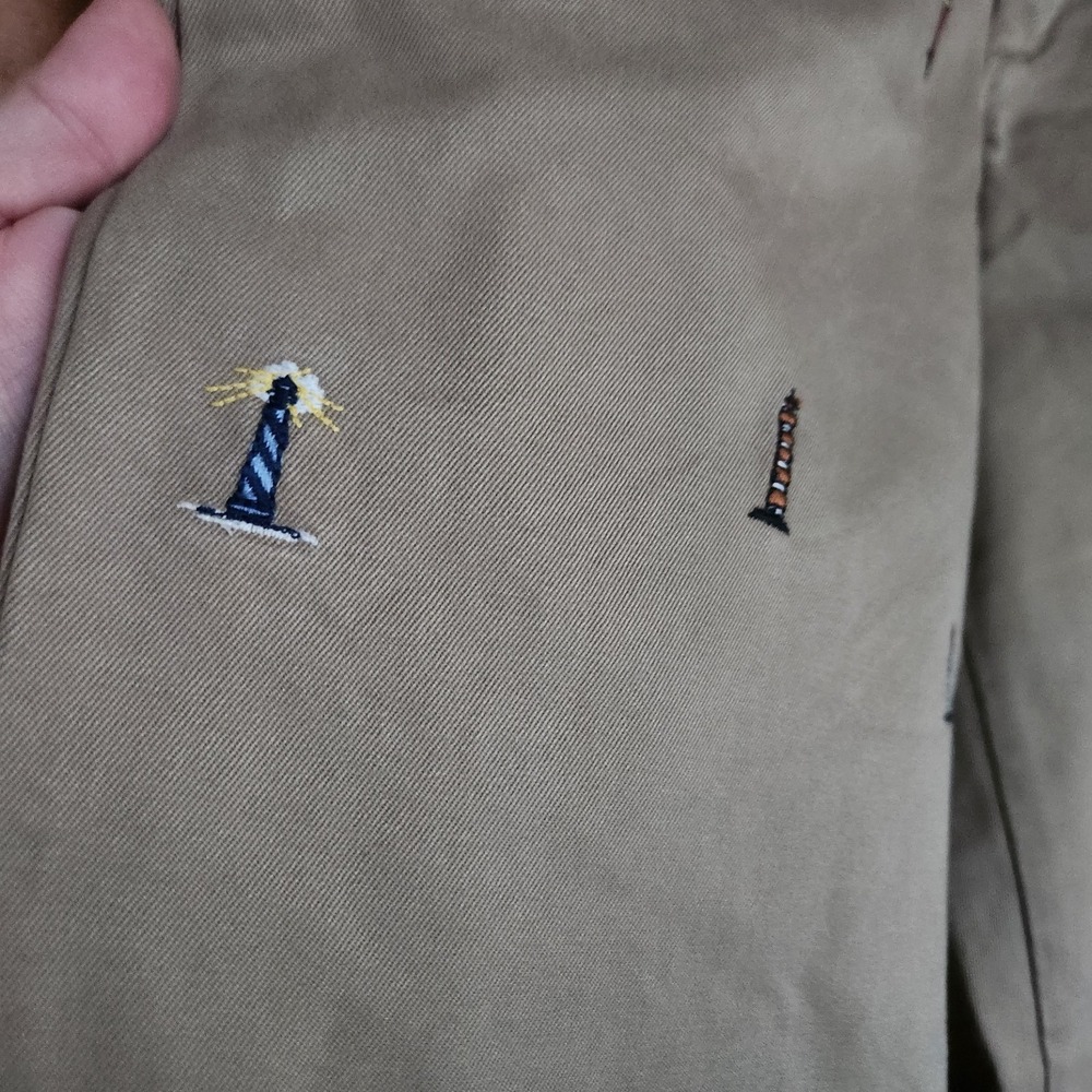 J Crew Chino Pants Broken In 770 Straight Embroidered Lighthouses Preppy Size 32 - Picture 3 of 11
